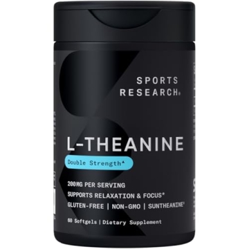Sports Research Double Strength L-Theanine Supplement - Suntheanine Softgels for Focus, Relaxation &...