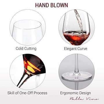 Elegant Bella Vino Italian Red Wine Glasses Set of 2