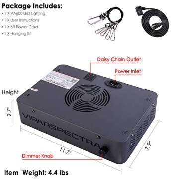 LED Grow Light, VIPARSPECTRA Newest Dimmable 600W LED Grow Light, with Daisy Chain, Dual Chips Full Spectrum LED Grow Lamp for Hydroponic Indoor Plants Veg and Flower Actual Power 132 Watt