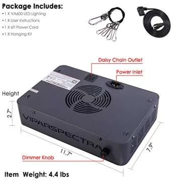 LED Grow Light, VIPARSPECTRA Newest Dimmable 600W LED Grow Light, with Daisy Chain, Dual Chips Full Spectrum LED Grow Lamp for Hydroponic Indoor Plants Veg and Flower Actual Power 132 Watt