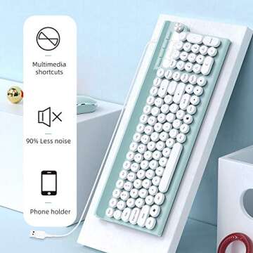 MQSUZA Wired Keyboard, Cute Keyboard Esay to Type, Compact Full Size 102 Keys for Windows PC/Laptop/Desktop(Mint Green)