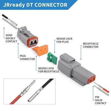 JRready 238PCS DT Connector Waterproofing, 2 3 4 6 8 12 Pin Deutsch DT Connector Kit with 82Pairs Size 16 Solid Contacts for Automotive Repair, Marine Waterproof Electrical Connector (ST6317)
