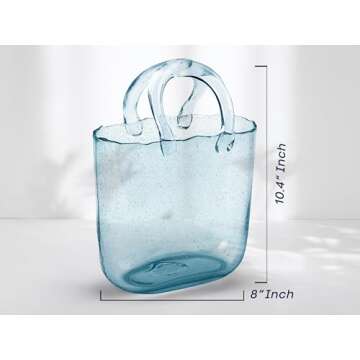 OLEEK Purse vases for Flowers (Handmade) Glass Bag vase -10 Inches- Blue vase for centerpieces & Fis...