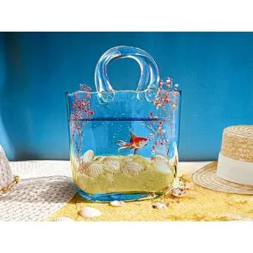 OLEEK Handmade Glass Purse Flower Vase 10 Inches Unique Decor