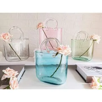 OLEEK Handmade Glass Purse Flower Vase 10 Inches Unique Decor