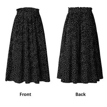 EXLURA Womens High Waist Polka Dot Pleated Skirt Midi Swing Skirt with Pockets Black