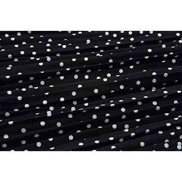 EXLURA Womens High Waist Polka Dot Pleated Skirt Midi Swing Skirt with Pockets Black