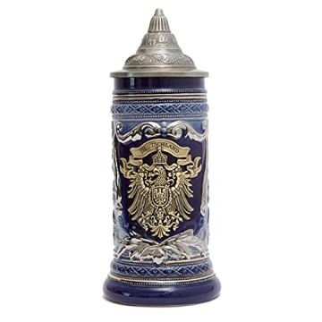 HAUCOZE Beer Stein Mug German Eagle Medallion Drinking Stanley Viking Tankard with Petwer Lid for Bi...