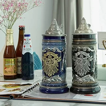 HAUCOZE Beer Stein Mug with Pewter Lid for Gifts