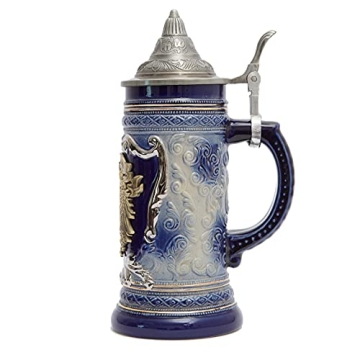 HAUCOZE Beer Stein Mug with Pewter Lid for Gifts