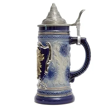 HAUCOZE Beer Stein Mug with Pewter Lid for Gifts
