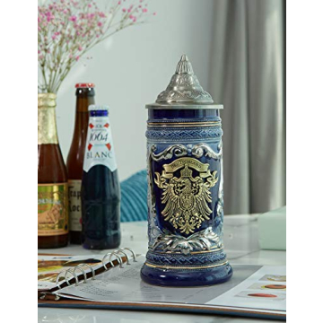 HAUCOZE Beer Stein Mug with Pewter Lid for Gifts