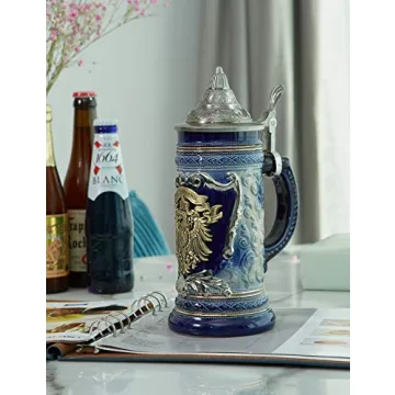 HAUCOZE Beer Stein Mug with Pewter Lid for Gifts