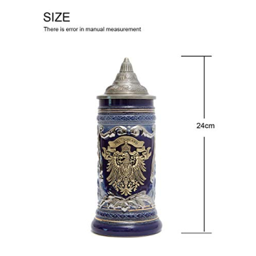 HAUCOZE Beer Stein Mug with Pewter Lid for Gifts