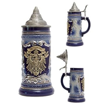 HAUCOZE Beer Stein Mug with Pewter Lid for Gifts