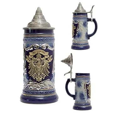 HAUCOZE Beer Stein Mug with Pewter Lid for Gifts