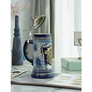 HAUCOZE Beer Stein Mug with Pewter Lid for Gifts