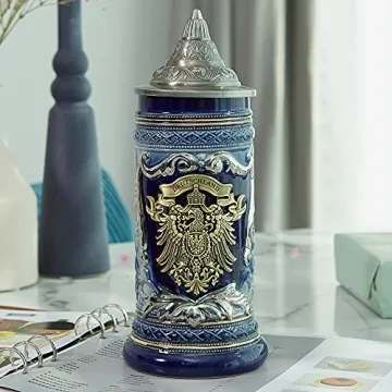 HAUCOZE Beer Stein Mug with Pewter Lid for Gifts