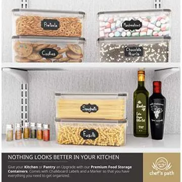 Chef's Path Airtight Food Storage Container Set (Set of 6) - Ideal for Pasta, Spaghetti & Noodles - Pasta Containers for Kitchen Organization and Storage - Plastic Canisters with Durable Lids