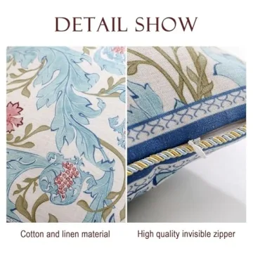 patdrea Designer Throw Pillow Covers for Couch 18"x18",Vintage French Linen Pillows Cover with Blue Floral Pattern,Fall Luxury Farmhouse Decorative Pillowcases for Bed Living Room Outdoor Set of 2