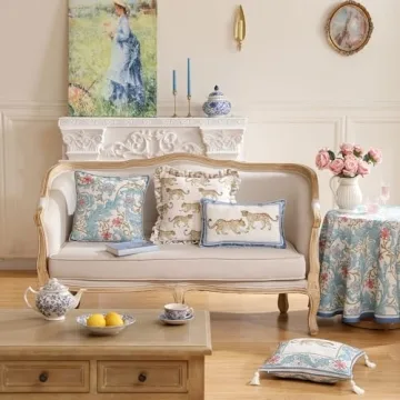 patdrea Designer Throw Pillow Covers for Couch 18"x18",Vintage French Linen Pillows Cover with Blue Floral Pattern,Fall Luxury Farmhouse Decorative Pillowcases for Bed Living Room Outdoor Set of 2