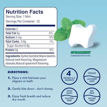 Movemints Clear Aligner Mints - Patented, Edible Alternative to Chewies - Freshen Breath and Improve Dry Mouth with Xylitol - Spearmint (3 Pack)