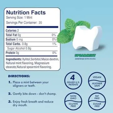 Movemints Clear Aligner Mints - Patented, Edible Alternative to Chewies - Freshen Breath and Improve Dry Mouth with Xylitol - Spearmint (3 Pack)