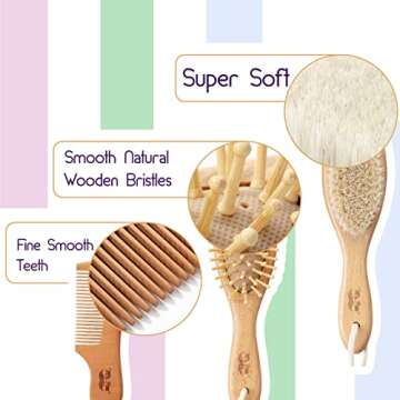 Mr. Pen- Baby Brush and Comb Set, 3Pcs, Wooden, Baby Hair Brush, Cradle Cap Brush, Baby Brush Set for Newborns, Infant Hair Brush, Baby Comb and Brush Set, Newborn Hair Brush, Baby Brushes for Hair