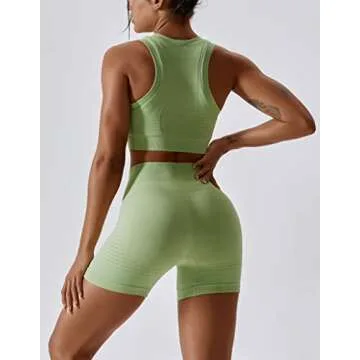 ABOCIW Workout Sets for Women - Seamless Racerback Sport Bra & High Waist Biker Shorts for Gym Yoga ...