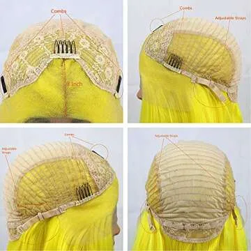 Gold Yellow 14 Inch Wave Synthetic Hair Lace Front Wigs Short Hair Wig For Women 150% Density Cosplay