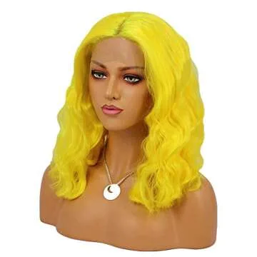 Gold Yellow 14 Inch Wave Synthetic Hair Lace Front Wigs Short Hair Wig For Women 150% Density Cosplay