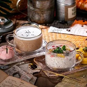 Gezzeny Vintage Coffee Mugs Set with Saucer & Spoon, 14 oz