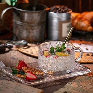 Gezzeny Vintage Coffee Mugs Set with Saucer & Spoon, 14 oz