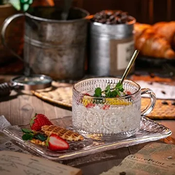 Gezzeny Vintage Coffee Mugs Set with Saucer & Spoon, 14 oz