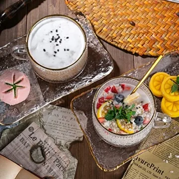 Gezzeny Vintage Coffee Mugs Set with Saucer & Spoon, 14 oz