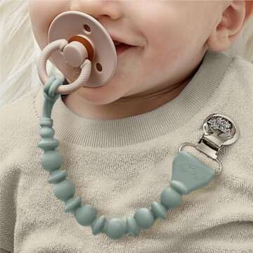 Itzy Ritzy Silicone Pacifier Clip; 100% Food Grade Silicone Pacifier Strap with Clip Keeps Pacifiers...