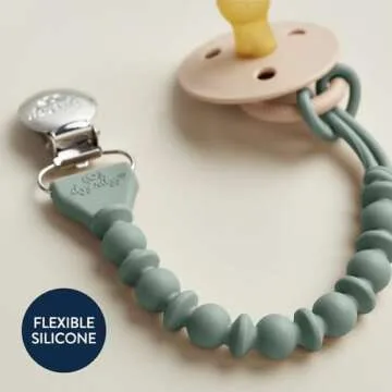 Itzy Ritzy Silicone Pacifier Clip; 100% Food Grade Silicone Pacifier Strap with Clip Keeps Pacifiers, Teethers & Small Toys in Place; Features One-Piece Design & Silicone Cord (Succulent)