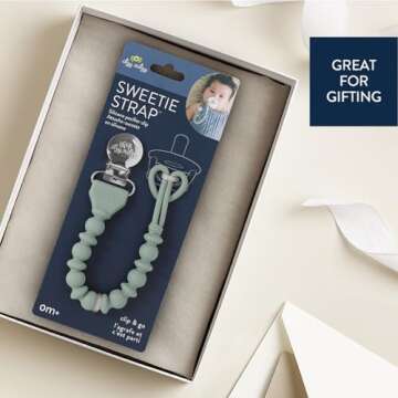 Itzy Ritzy Silicone Pacifier Clip; 100% Food Grade Silicone Pacifier Strap with Clip Keeps Pacifiers, Teethers & Small Toys in Place; Features One-Piece Design & Silicone Cord (Succulent)