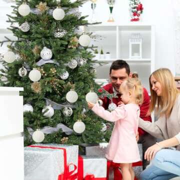 White and Gold Christmas Ornaments Set, 12 Pcs 3.15 inches Christmas Tree Decorations Large Shatterp...