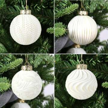 White and Gold Christmas Ornaments Set, 12 Pcs 3.15 inches Christmas Tree Decorations Large Shatterproof Vintage Neutral Farmhouse Xmas Ornaments for Christmas Tree Home Decor Indoor Outdoor