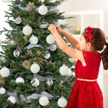 White and Gold Christmas Ornaments Set, 12 Pcs 3.15 inches Christmas Tree Decorations Large Shatterproof Vintage Neutral Farmhouse Xmas Ornaments for Christmas Tree Home Decor Indoor Outdoor