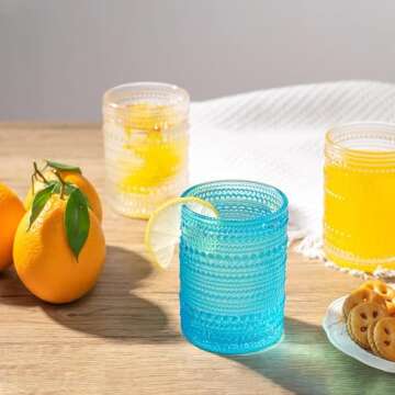 megarte Cocktail Glasses Vintage Drinking Glasses - 12 OZ Hobnail Glassware 6 Set - Bubble Cocktail Glass Raindrops Beaded Glassware Romantic Water Glasses Suit for Cocktail Whiskey Juice