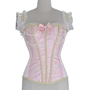 Blidece Women's Sexy Brocade OverBust Lace up Back Corset Bustier Top Pink