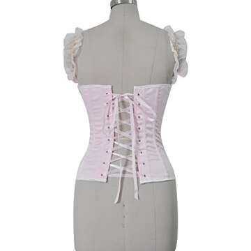 Blidece Women's Sexy Brocade OverBust Lace up Back Corset Bustier Top Pink