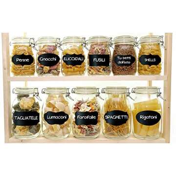 Chalkboard Labels Stickers for Storage Bins - PREMIUM 204 Sticker Bundle + Chalk Marker & Cleaning Cloth - Decorate your Bins, Container or Mason Jars in Style with Removable Tags for Kitchen & Office