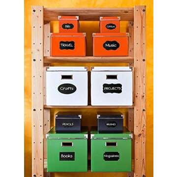 Chalkboard Labels Stickers for Storage Bins - PREMIUM 204 Sticker Bundle + Chalk Marker & Cleaning Cloth - Decorate your Bins, Container or Mason Jars in Style with Removable Tags for Kitchen & Office