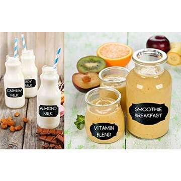 Chalkboard Labels Stickers for Storage Bins - PREMIUM 204 Sticker Bundle + Chalk Marker & Cleaning Cloth - Decorate your Bins, Container or Mason Jars in Style with Removable Tags for Kitchen & Office