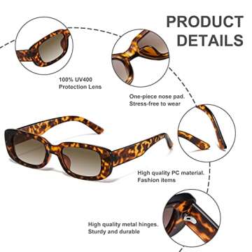 JASPIN Rectangle Sunglasses for Women Men Trendy Y2k Retro 90s Sun Glasses UV400 Protection Cool Square Frame