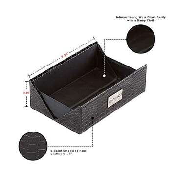 Makeup Brush Holder Box | Make Up Organizers and Storage by Ramaka Solutions | Professional Makeup Case Magnetic Closure | Faux Leather Cosmetic Organizer Decorative Boxes (9.25 X 3.25 Inches) Black