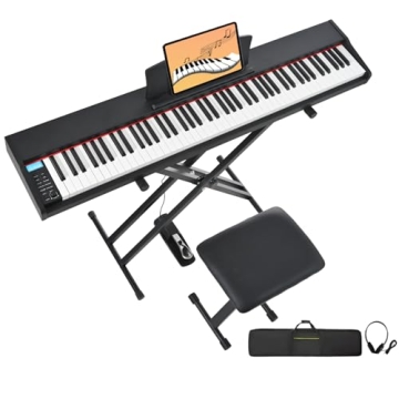 MSTNE Digital Piano 88 Key Weighted with Piano Bench, 88 Key Full Size Semi Weighted Keyboard Piano,...